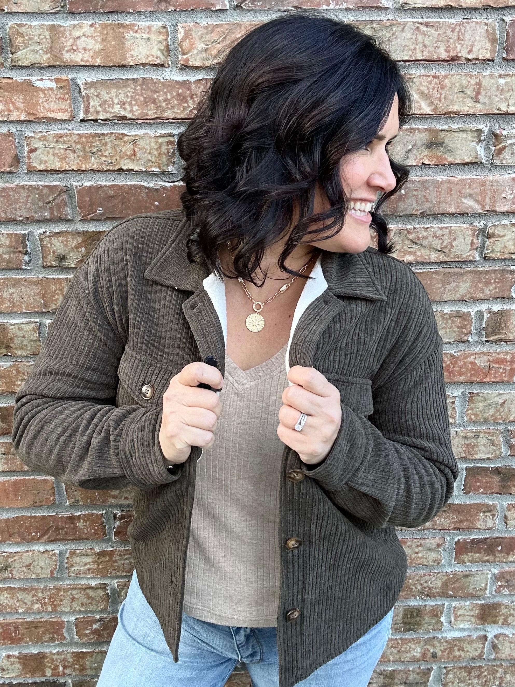 Olive Lined Shirt Jacket Outerwear- Jackets STACCATO