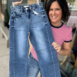 Dark High Rise Crop Barrel Jeans Bottom- Pants RISEN