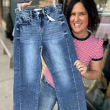 Dark High Rise Crop Barrel Jeans Bottom- Pants RISEN