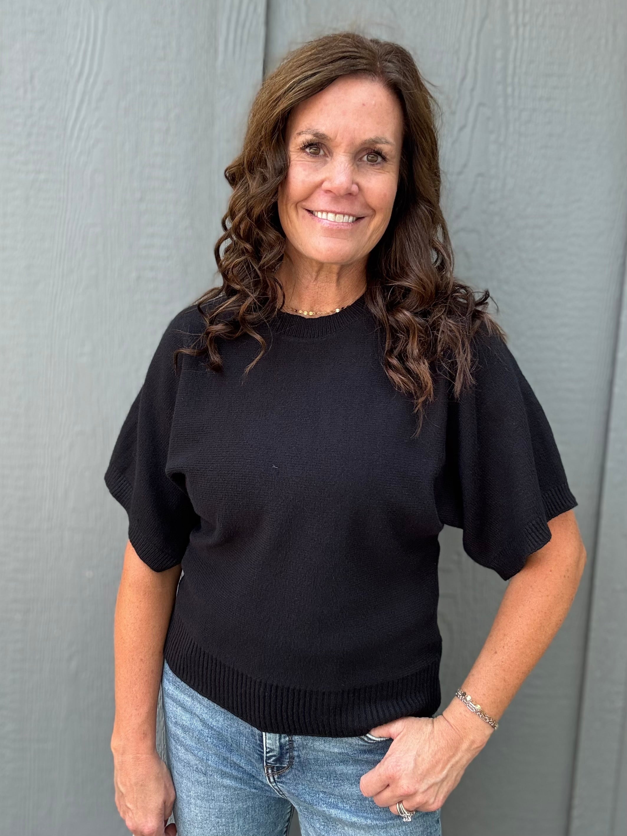 Black Crew Neck Dolman Sweater Top Top - Sweater STACCATO