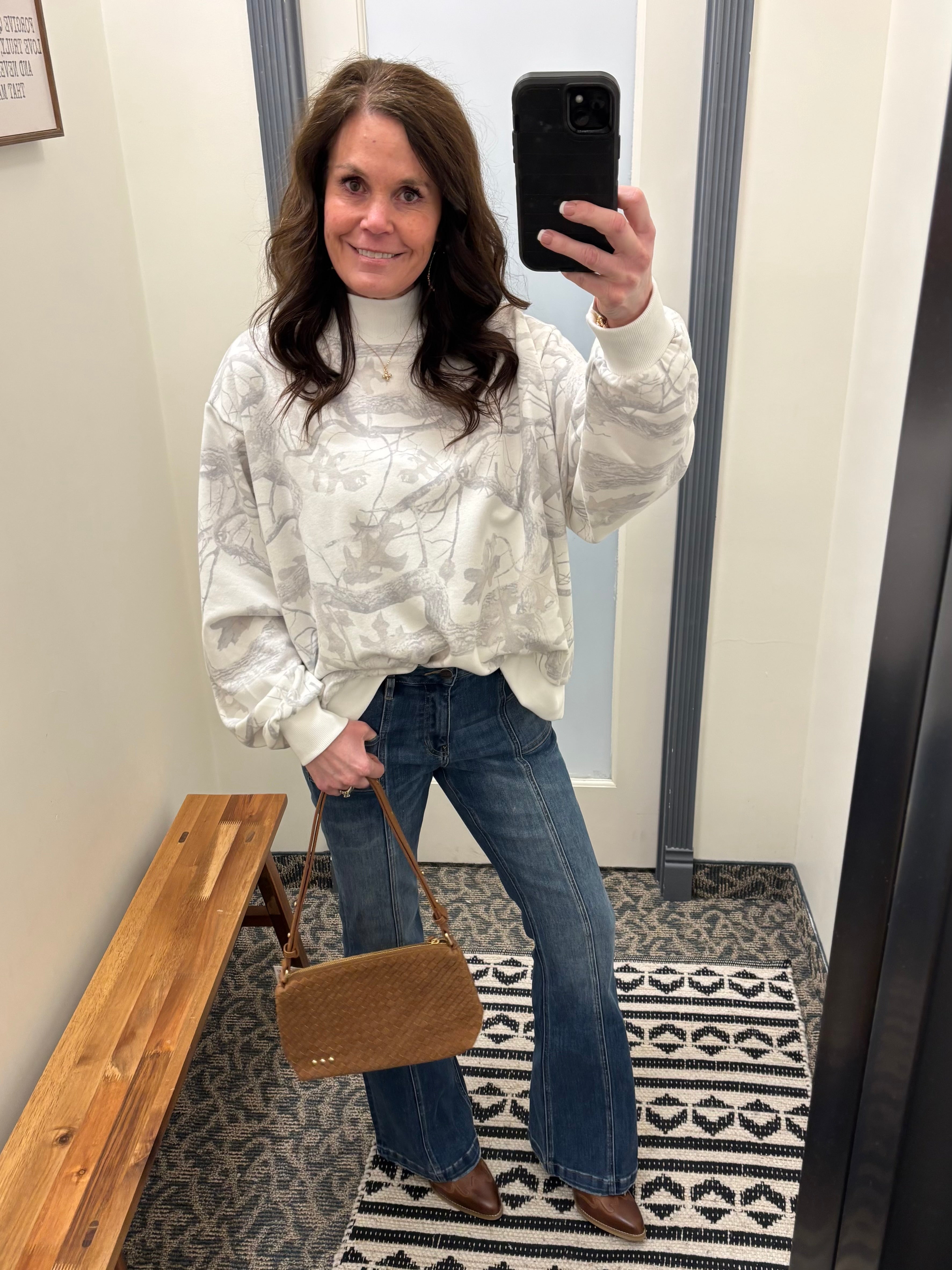 Camo Mock Neck Sweatshirt Top - Sweatshirt BUCKETLIST