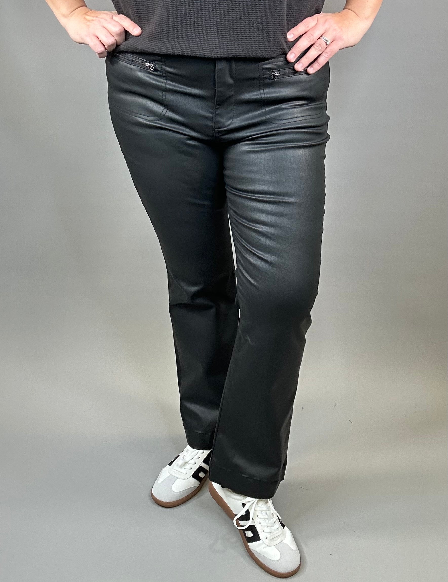 Black Kelsey Coated Flare Bottoms - Pants KUT FROM THE KLOTH