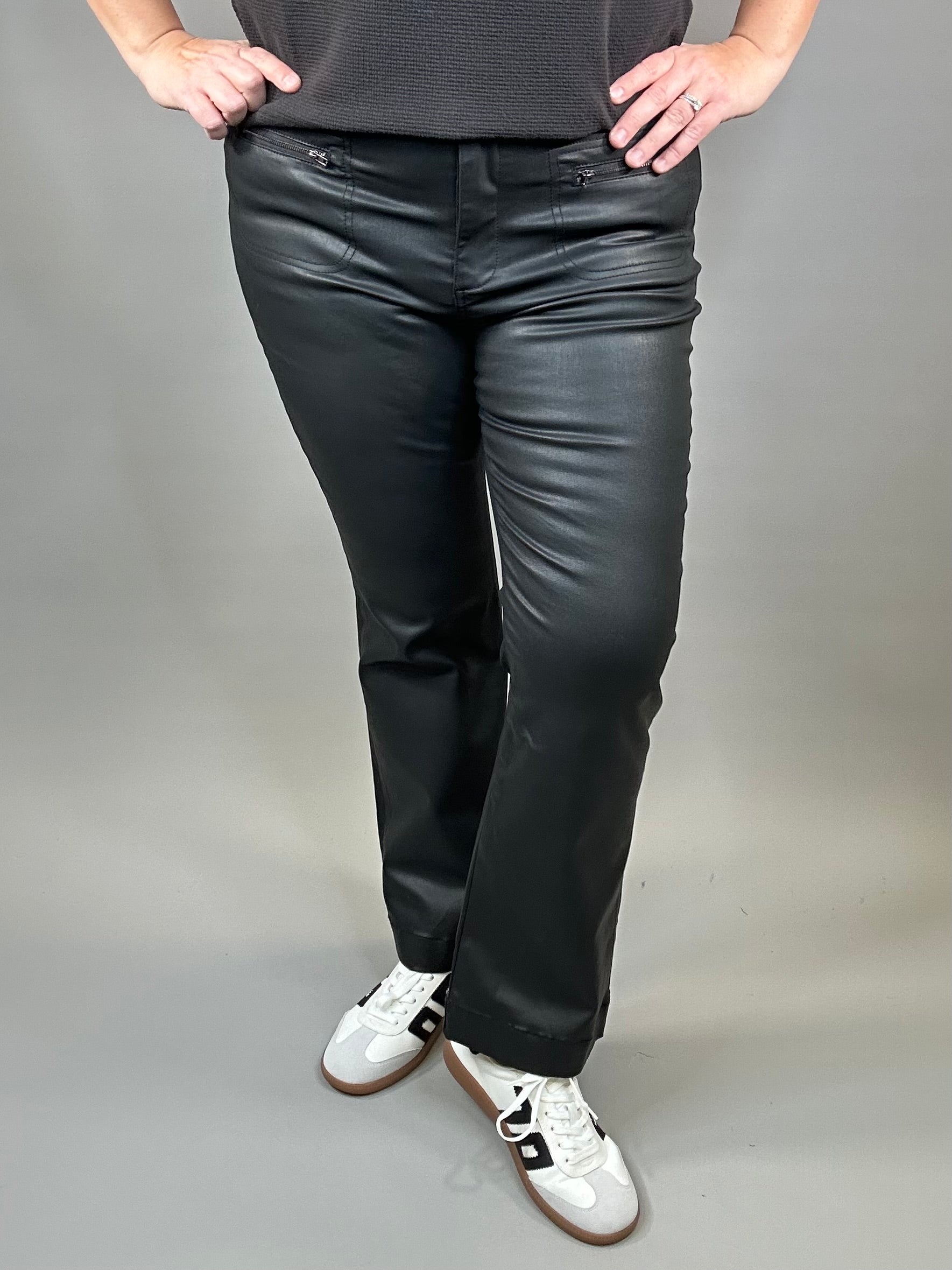 Black Kelsey Coated Flare Bottoms - Pants KUT FROM THE KLOTH