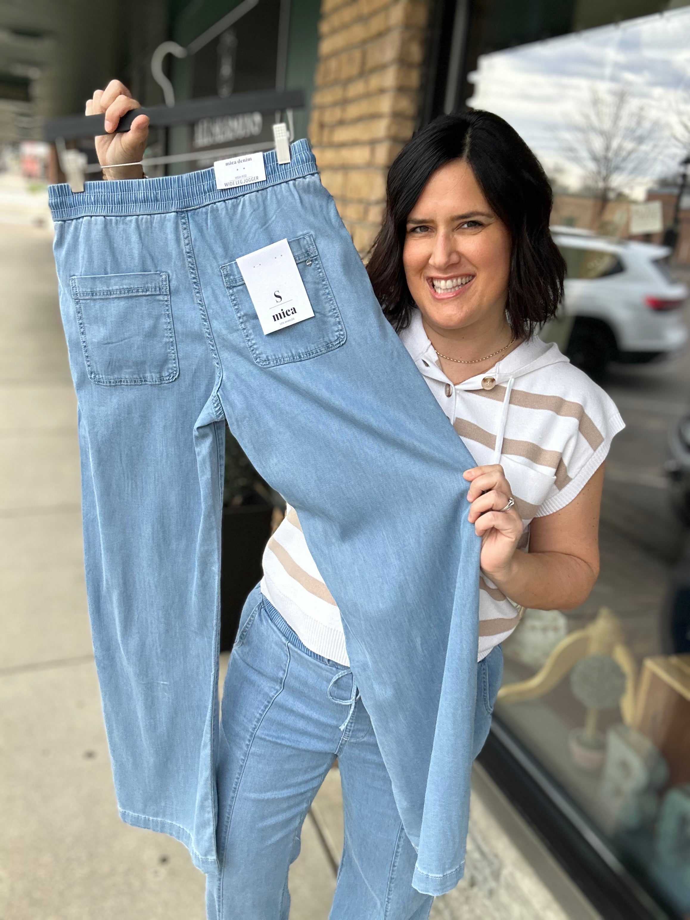 French Blue Wide Leg Pants Bottoms - Pants MICA DENIM