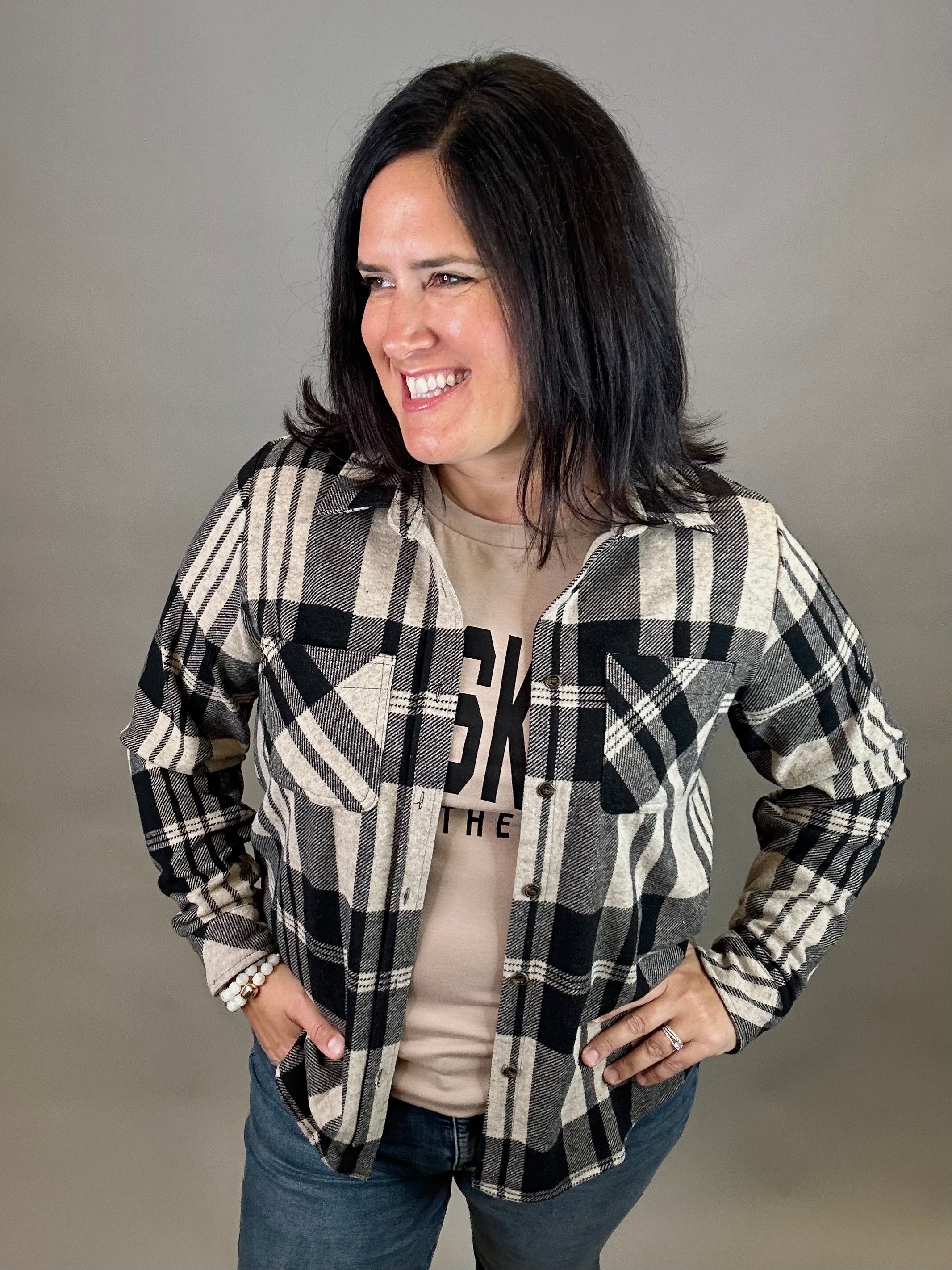 Tan & Black Plaid Button Up Tops - Button Ups PANACHE