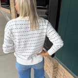 Ivory/Charcoal Textured Stripe Crew Neck Sweater (wacky wed)