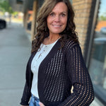 Black Open Knit Cardigan Tops- Cardigans COZY CO.