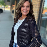 Black Open Knit Cardigan Tops- Cardigans COZY CO.