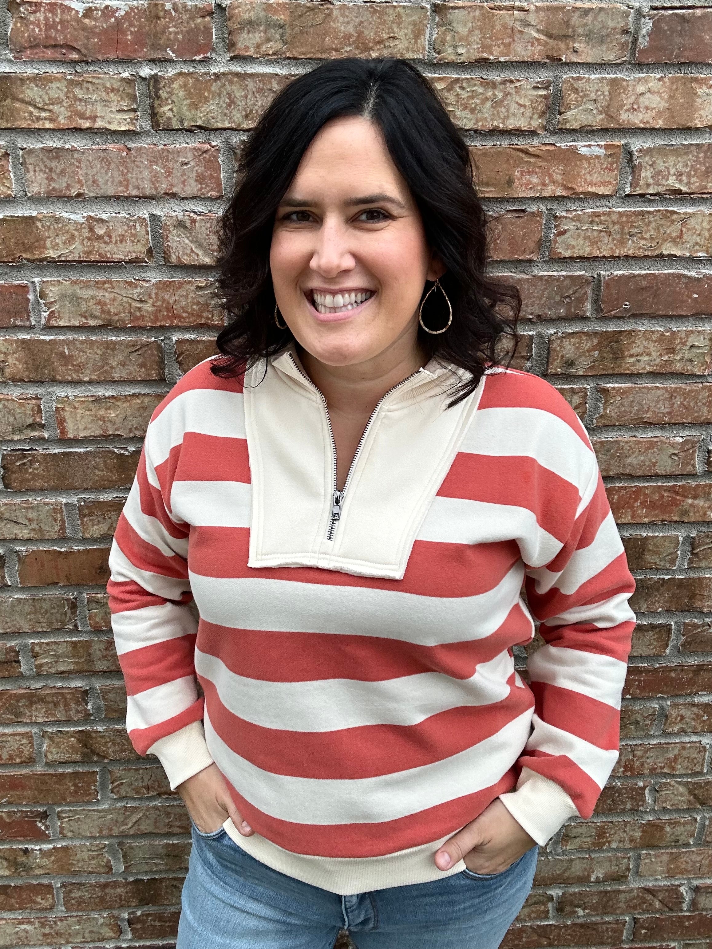 Orange Terry Striped Top Top - Sweatshirt STACCATO