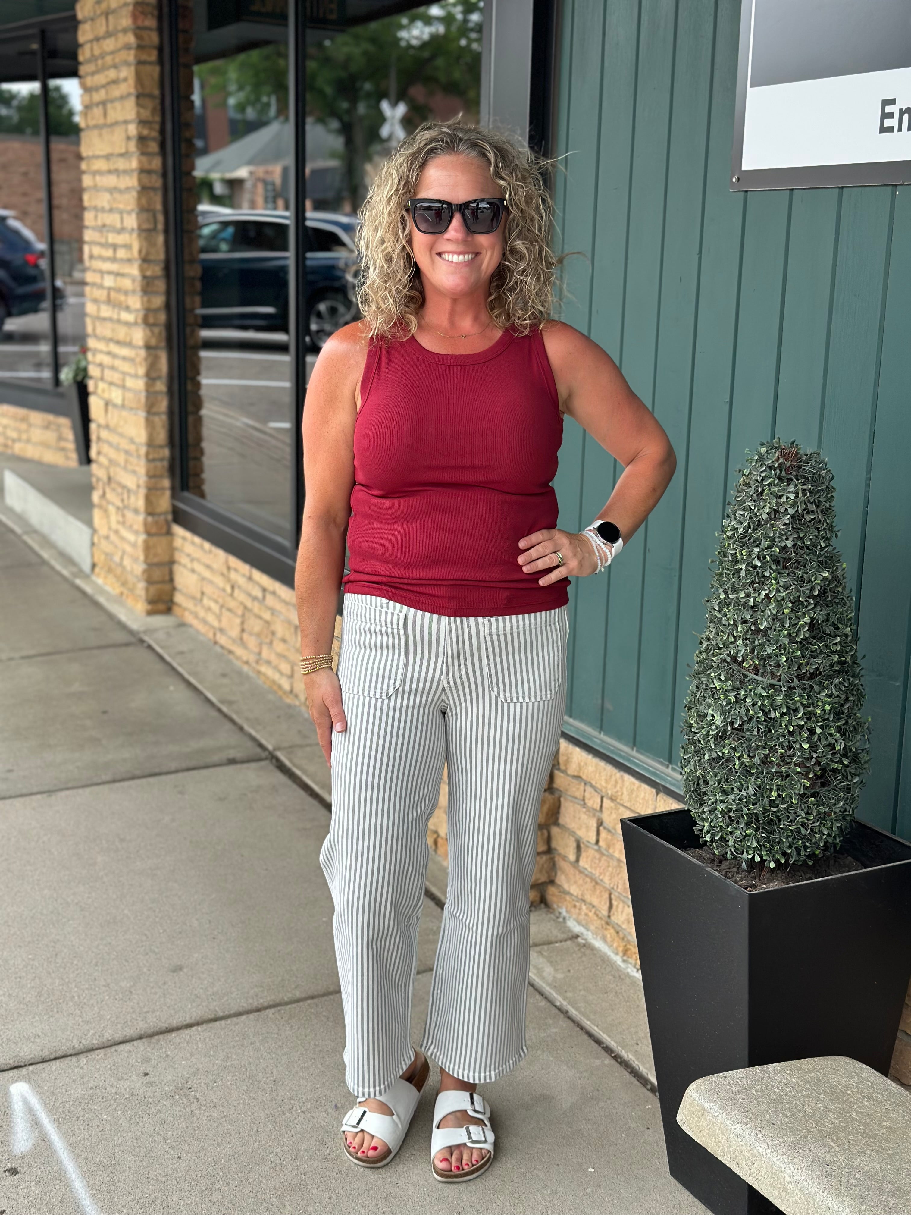 Gray Striped Wide Leg Jeans Bottom- Pants MICA DENIM