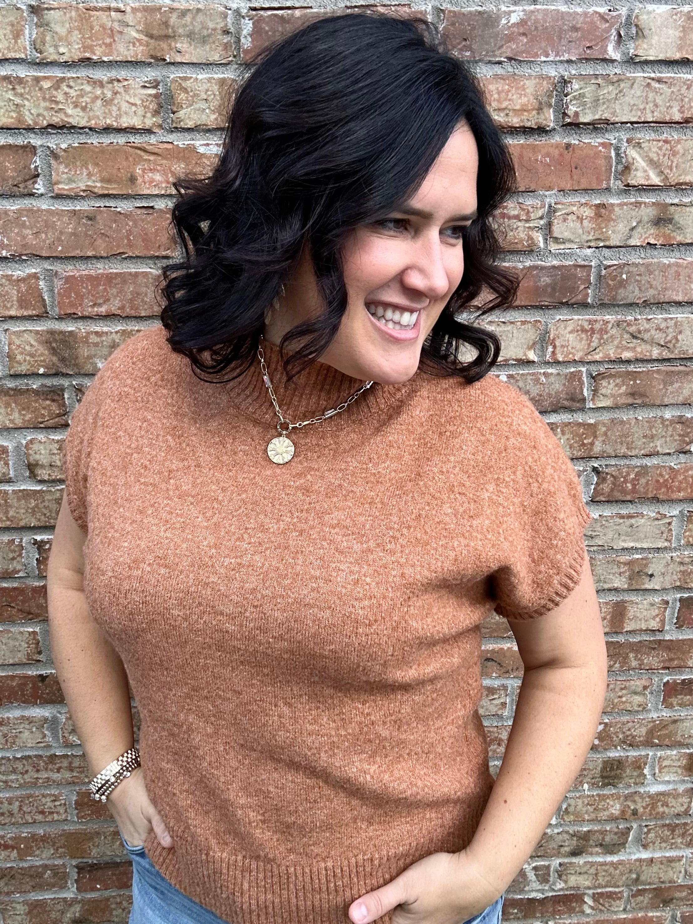 Camel Mock Neck Sweater Vest Top - Sweater STACCATO