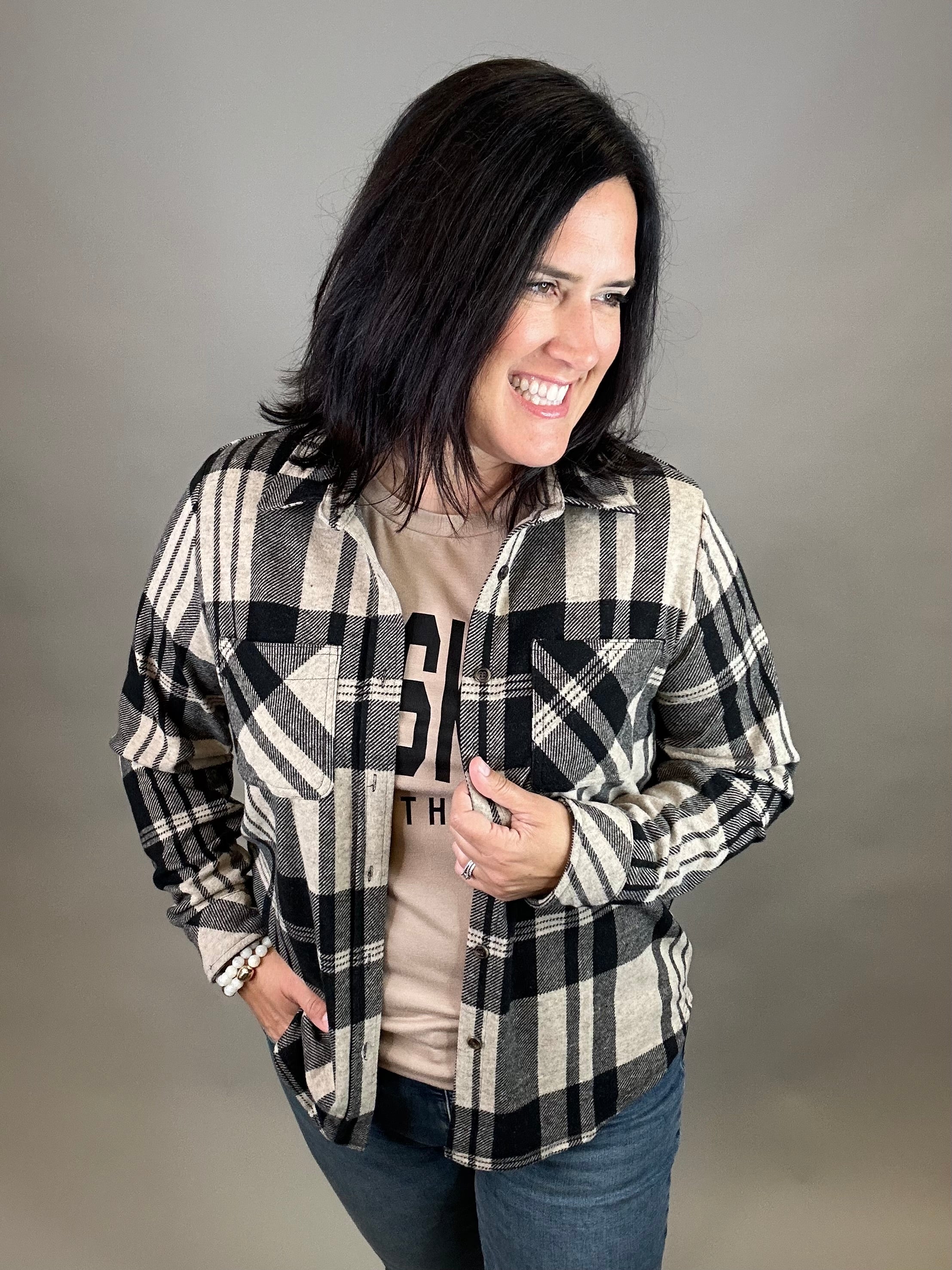 Tan & Black Plaid Button Up Tops - Button Ups PANACHE