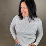 Ivory/Black Pinstripe Mock Neck Sweater Top - Sweater STACCATO