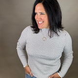 Ivory/Black Pinstripe Mock Neck Sweater Top - Sweater STACCATO