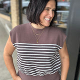 Brown Stripe Cloud Knit Neck Top