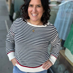 Navy/White Boat Neck Sweater Top - Sweater HEM & THREAD