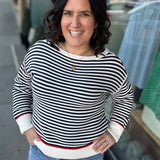 Navy/White Boat Neck Sweater Top - Sweater HEM & THREAD