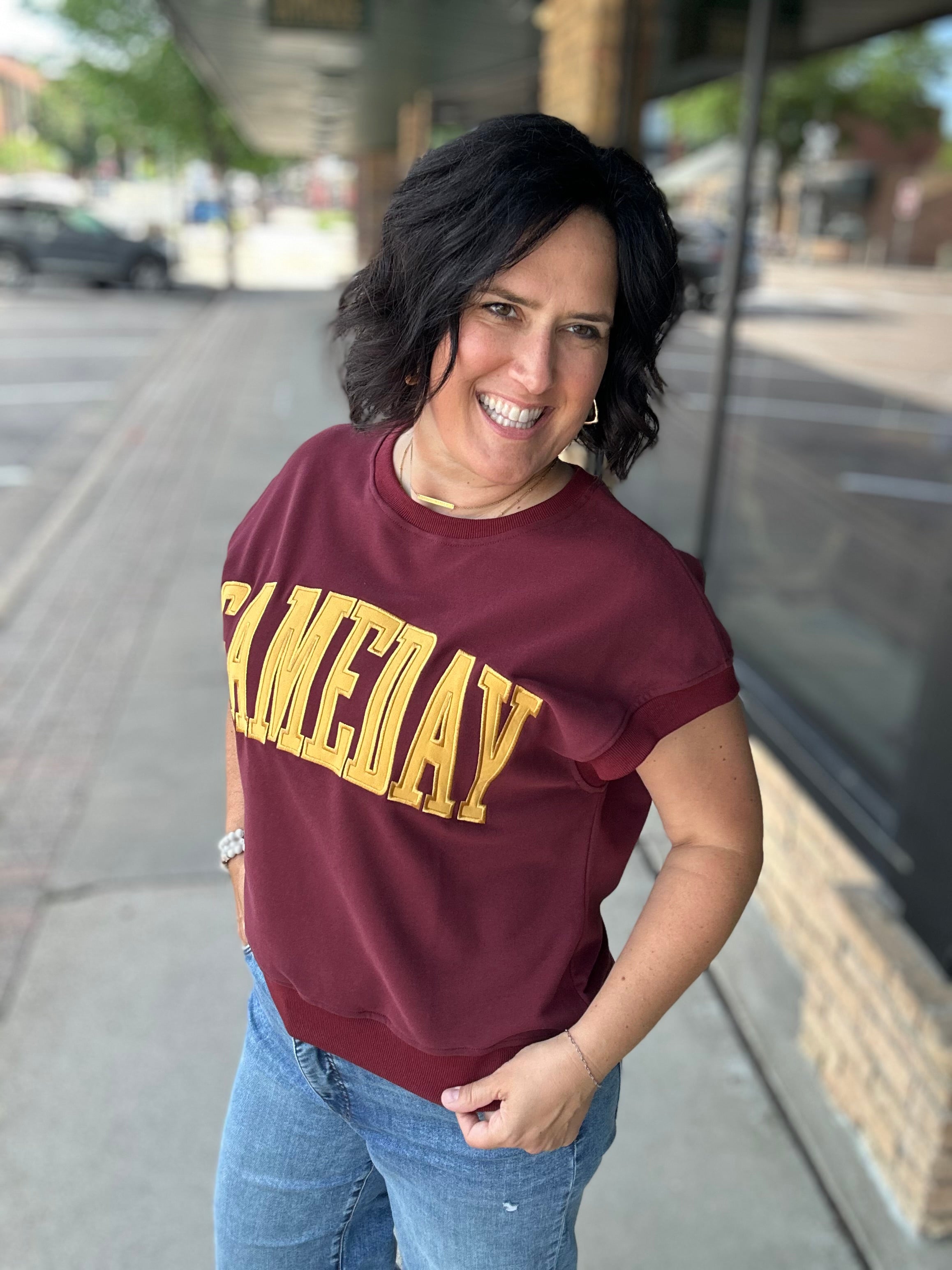 Maroon & Gold Game Day Top Top- Sweatshirt PANACHE