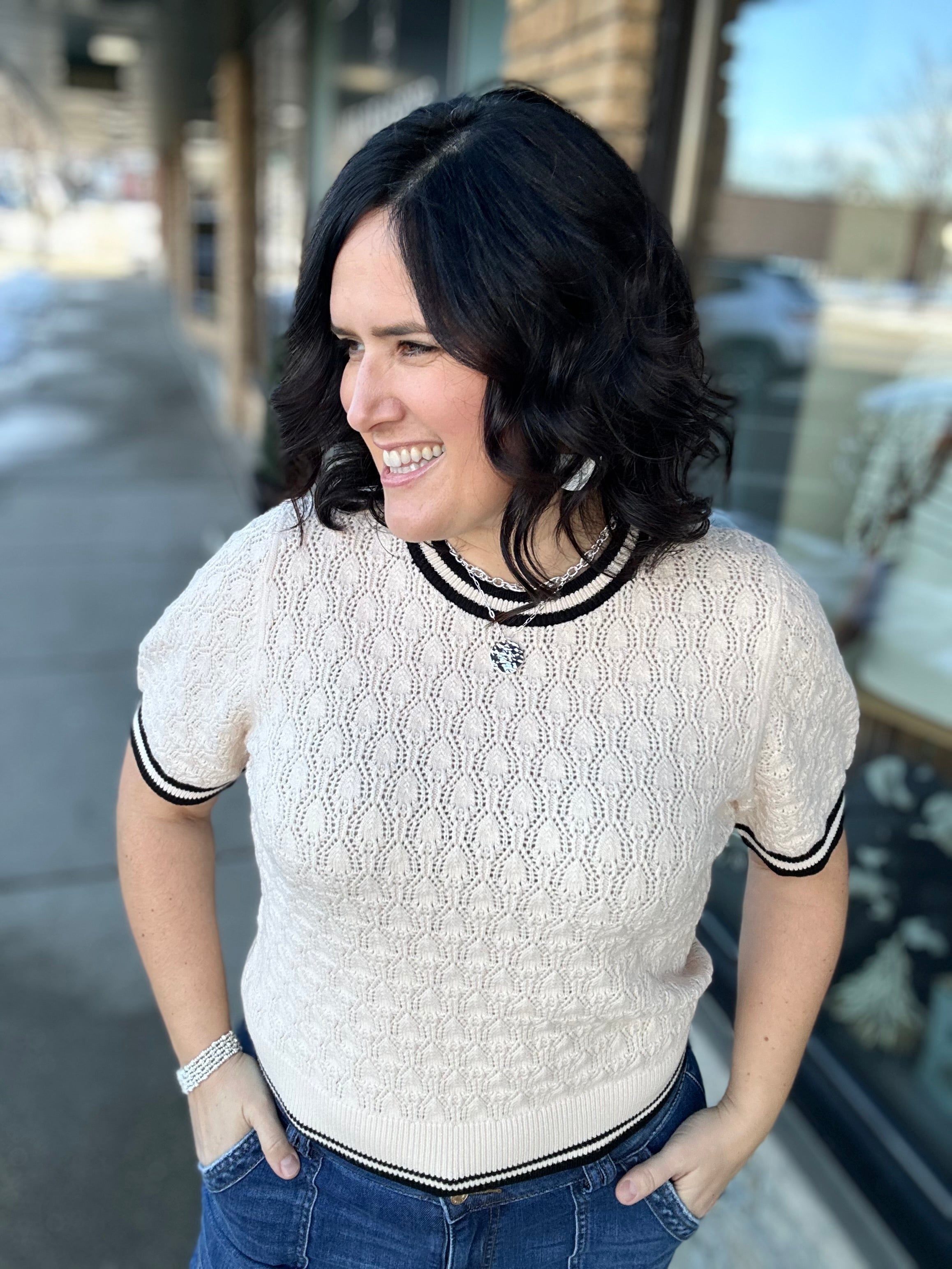 Cream Short Sleeve Knit Top Top - Sweater THML