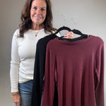 Burgundy Hacci Ribbed Knit Top Top - Sweater STACCATO