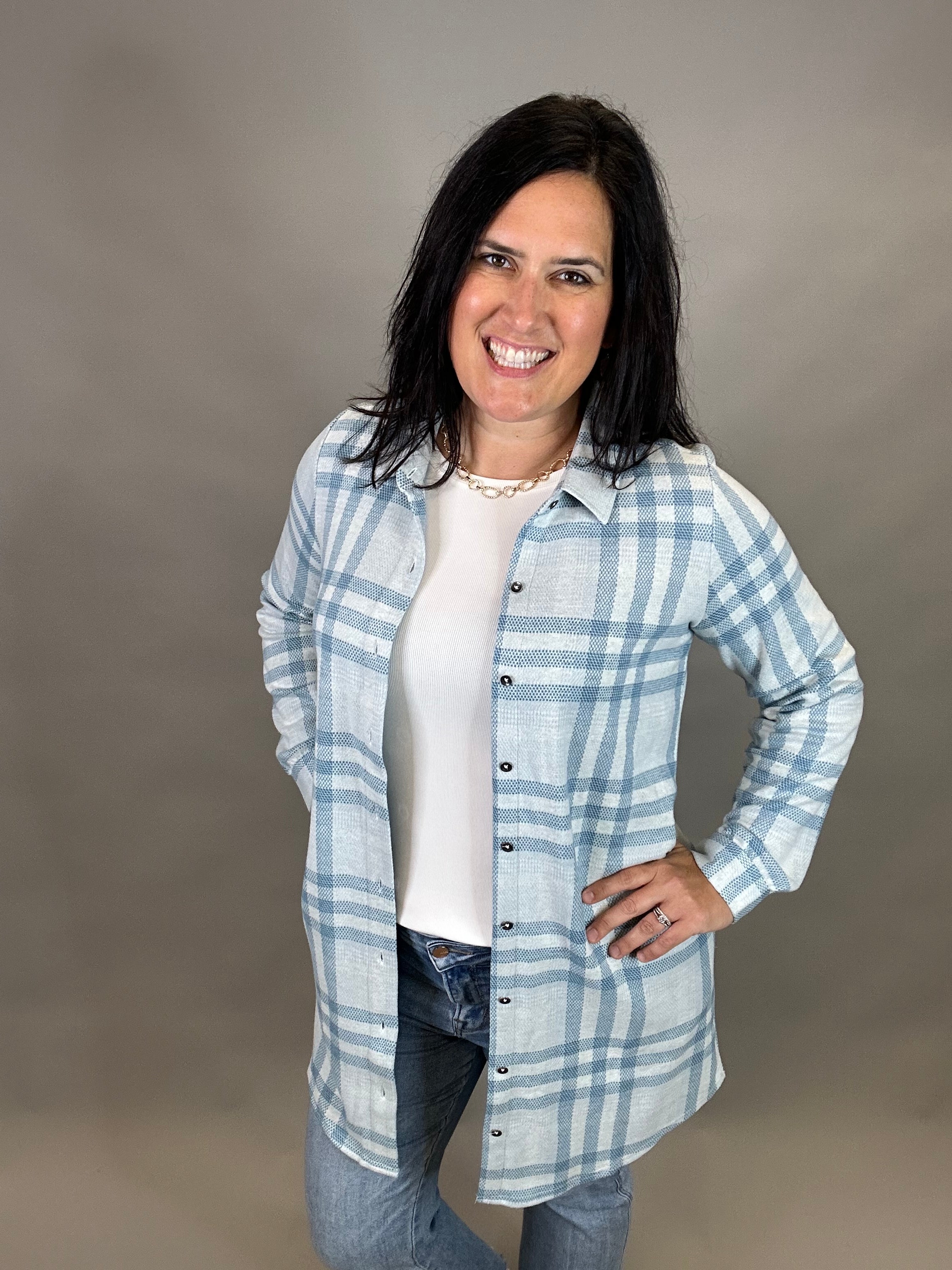 Blue Lynden Flannel Dress Dresses FLAG AND ANTHEM