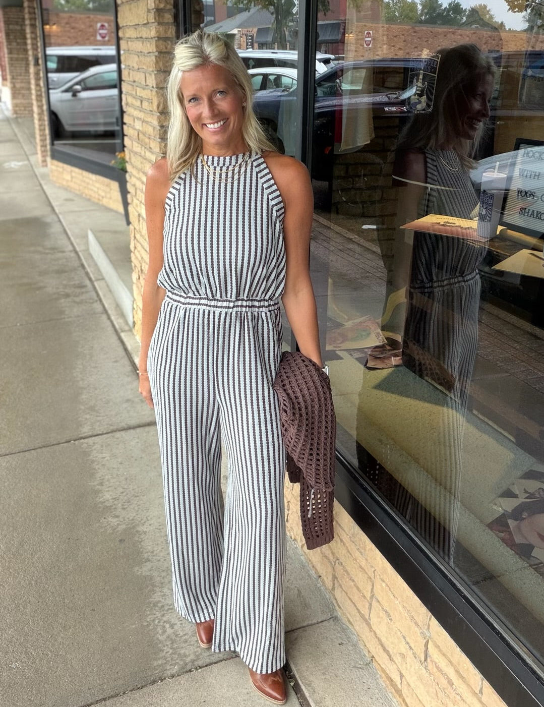 Blue Stripe Jacquard Jumpsuit DOE & RAE