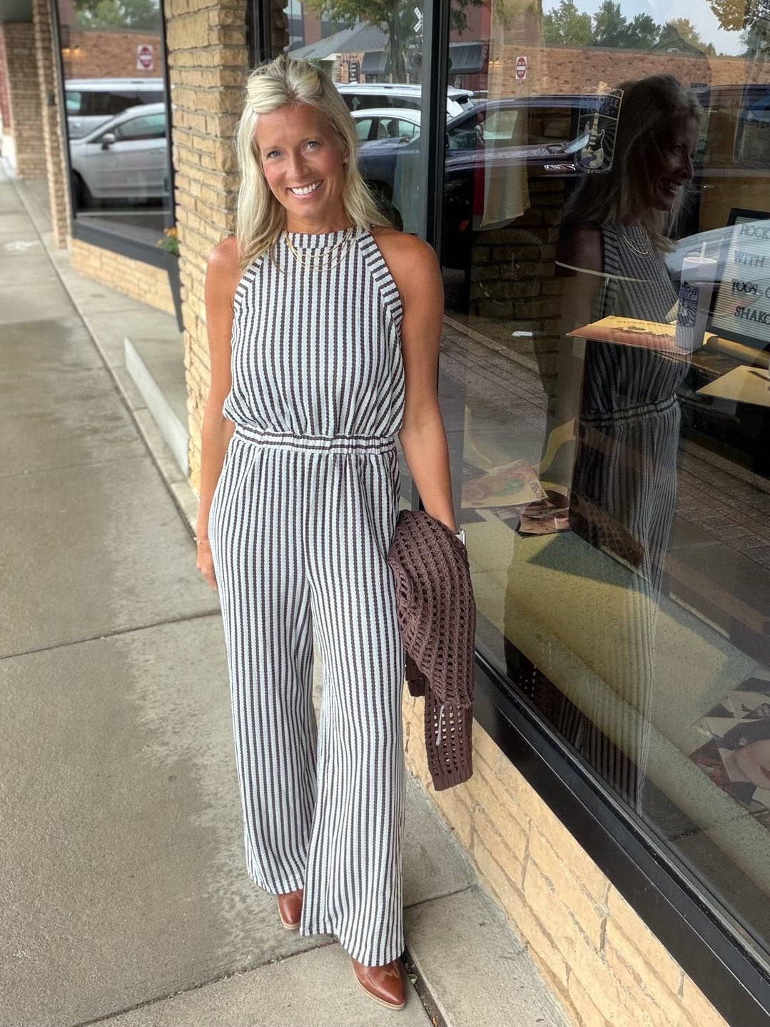 Blue Stripe Jacquard Jumpsuit DOE & RAE