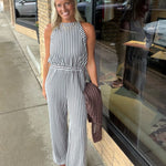 Blue Stripe Jacquard Jumpsuit DOE & RAE