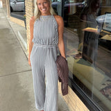 Blue Stripe Jacquard Jumpsuit DOE & RAE