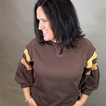 Brown Puff Striped Sleeve Top Top - Sweatshirt JODIFL