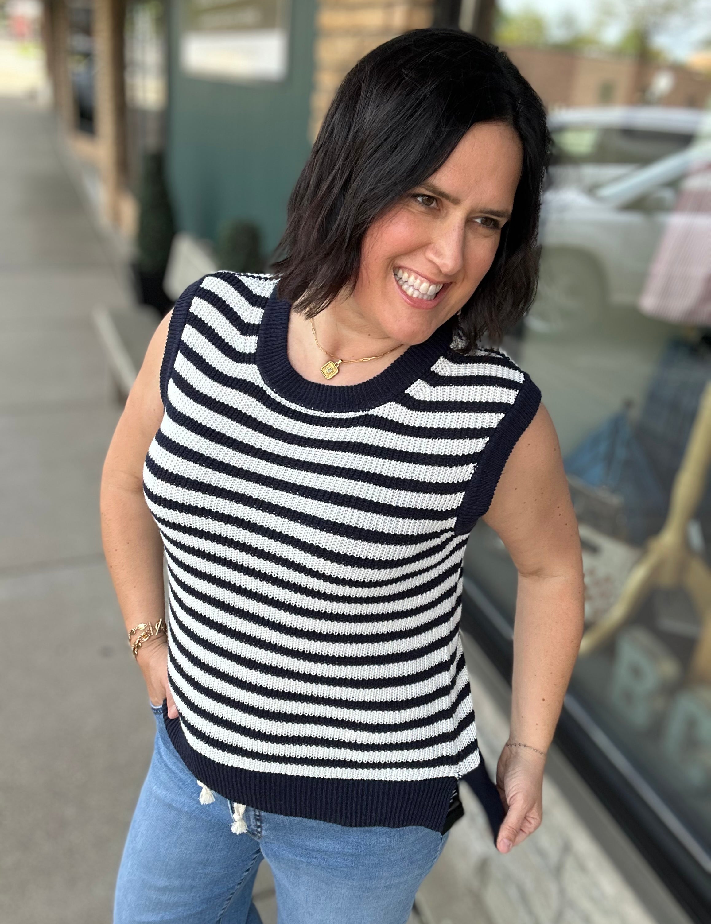 Ivory/Blue Orta Tank Tops- Tanks Thread & Supply