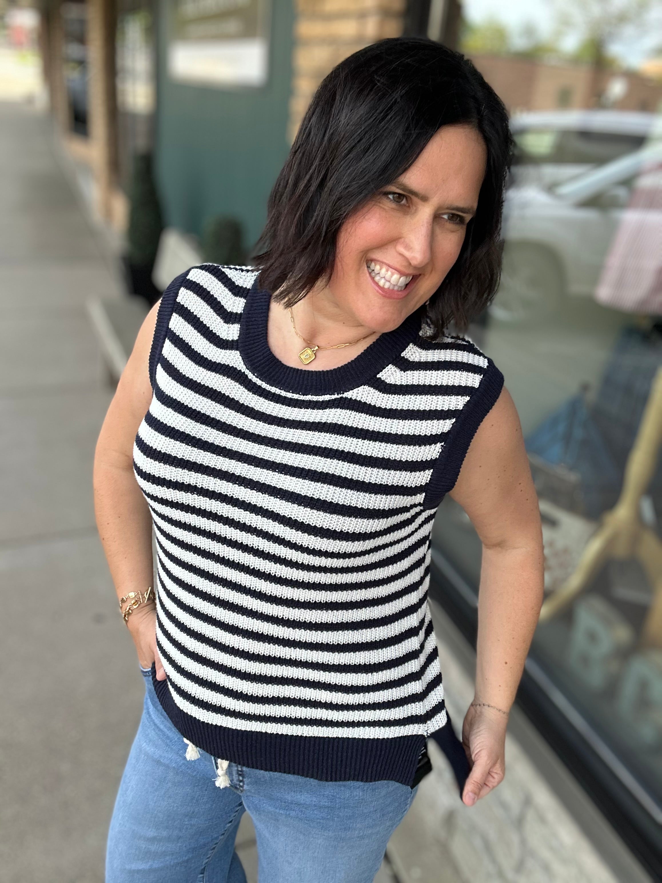 Ivory/Blue Orta Tank Tops- Tanks Thread & Supply