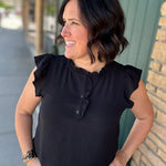 Black Ruffle Button Down Blouse Tops- Blouses STACCATO