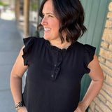 Black Ruffle Button Down Blouse Tops- Blouses STACCATO