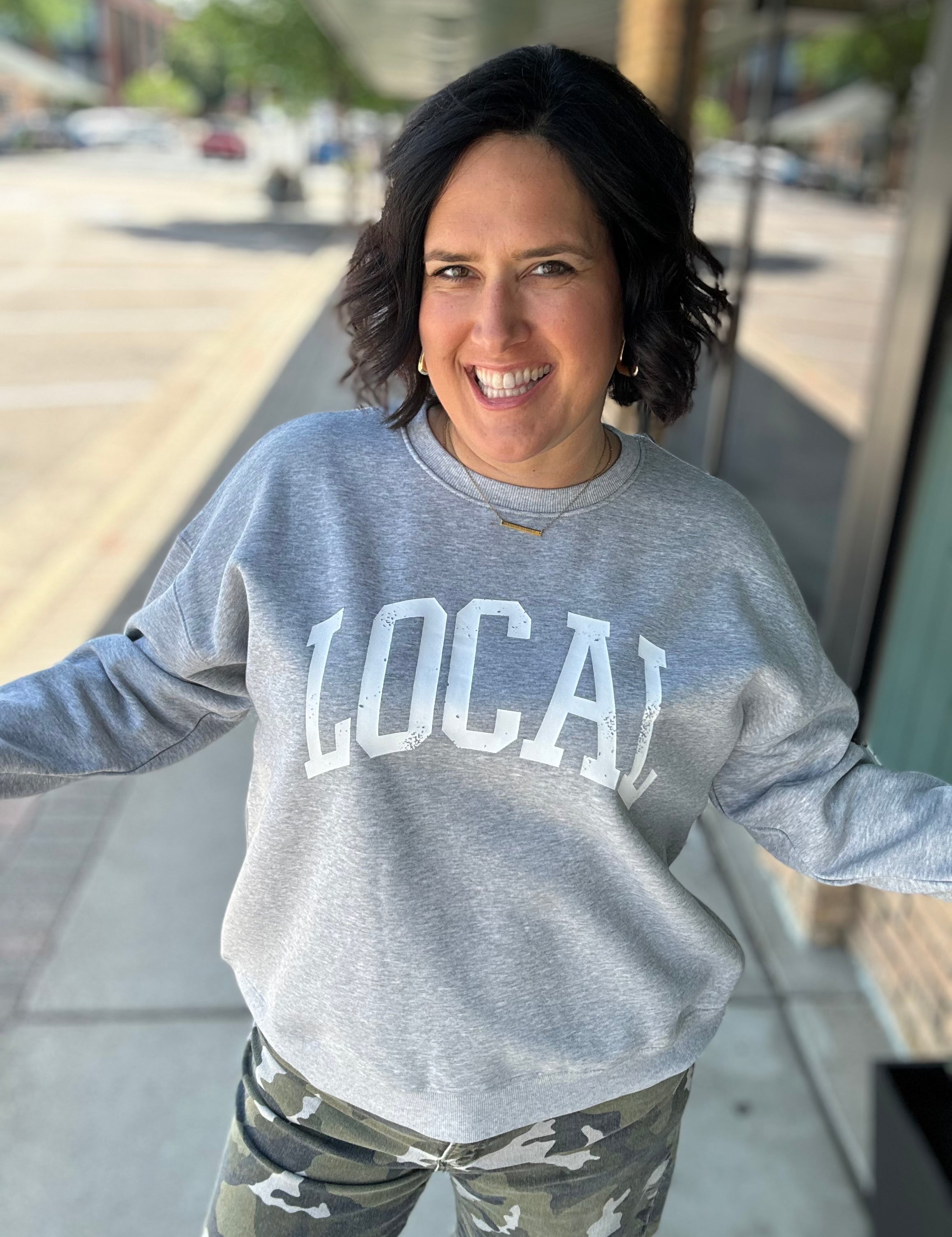 Grey LOCAL Graphic Sweatshirt Top- Sweatshirt WISHLIST
