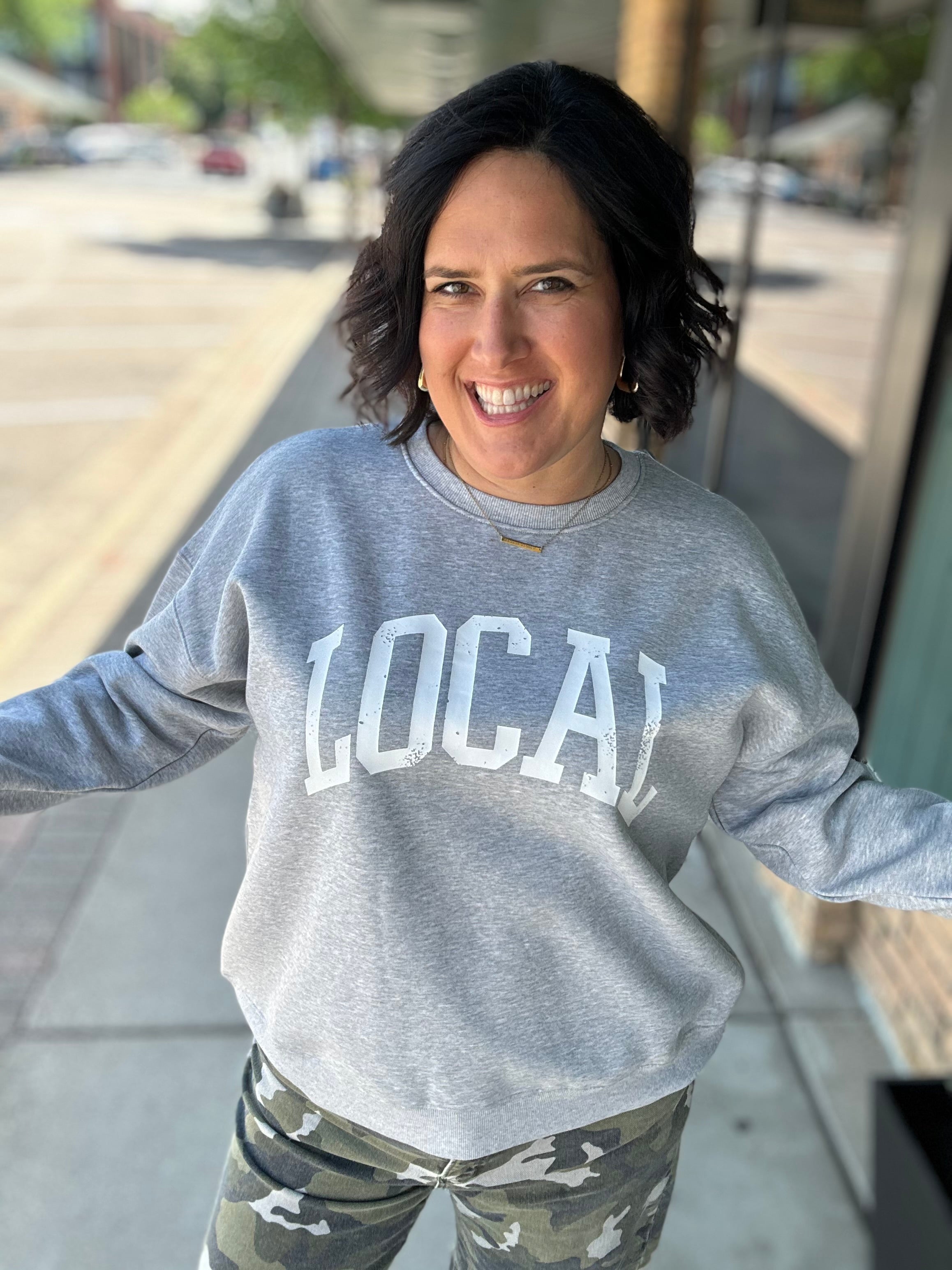 Grey LOCAL Graphic Sweatshirt Top- Sweatshirt WISHLIST