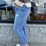 Medium Wash High Rise Crop Straight Jean