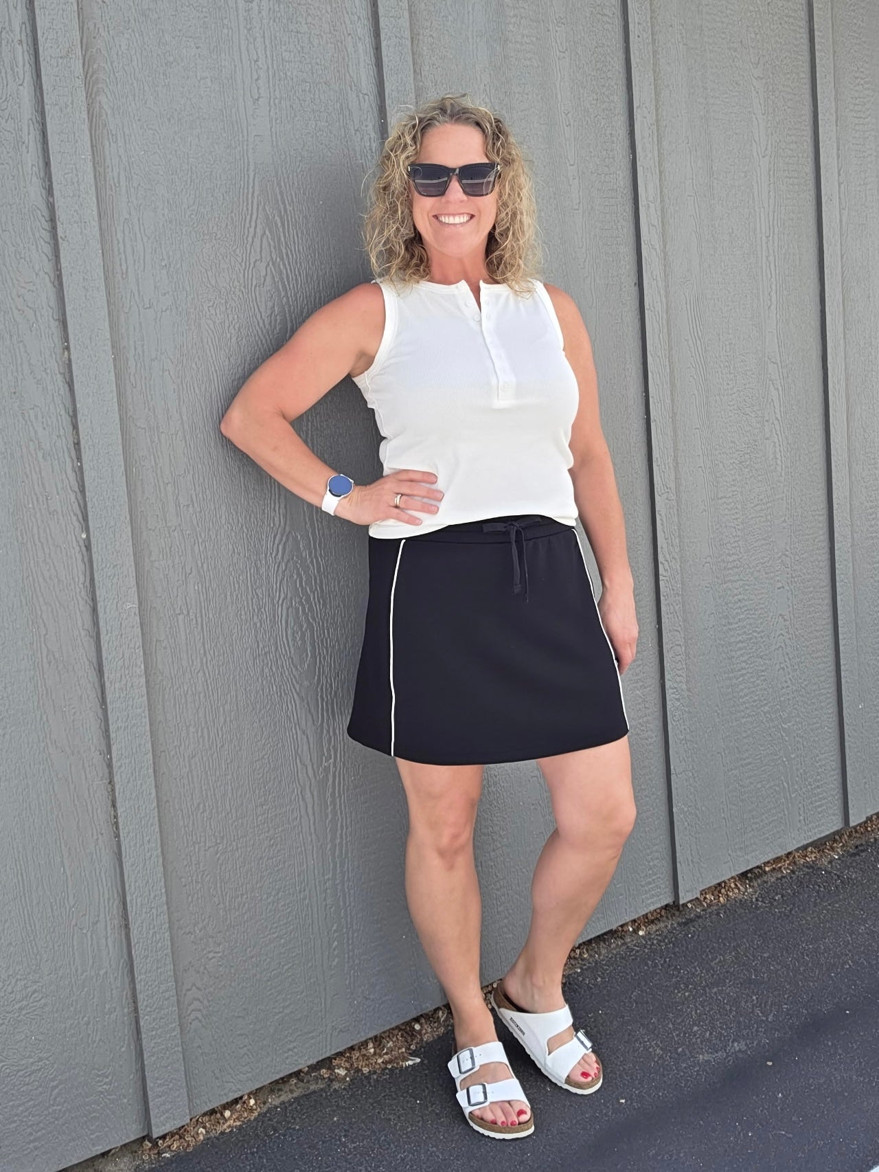 Black Skort with White Stripe Bottom- Skirt RAE MODE