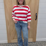 Red/White Striped Sweatshirt Top - Sweatshirt JODIFL