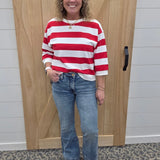 Red/White Striped Sweatshirt Top - Sweatshirt JODIFL