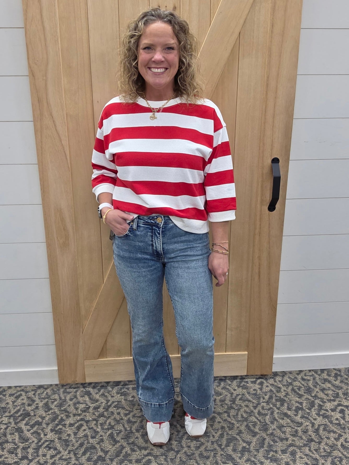 Red/White Striped Sweatshirt Top - Sweatshirt JODIFL