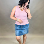 Mauve V Neck Frilled Tank Tops- Tanks DOE & RAE