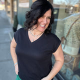 Black Waffle Knit V Neck