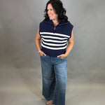 Navy Striped Half Zip Sweater Top Top - Sweater DOE & RAE