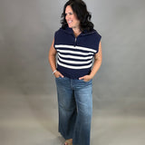 Navy Striped Half Zip Sweater Top Top - Sweater DOE & RAE