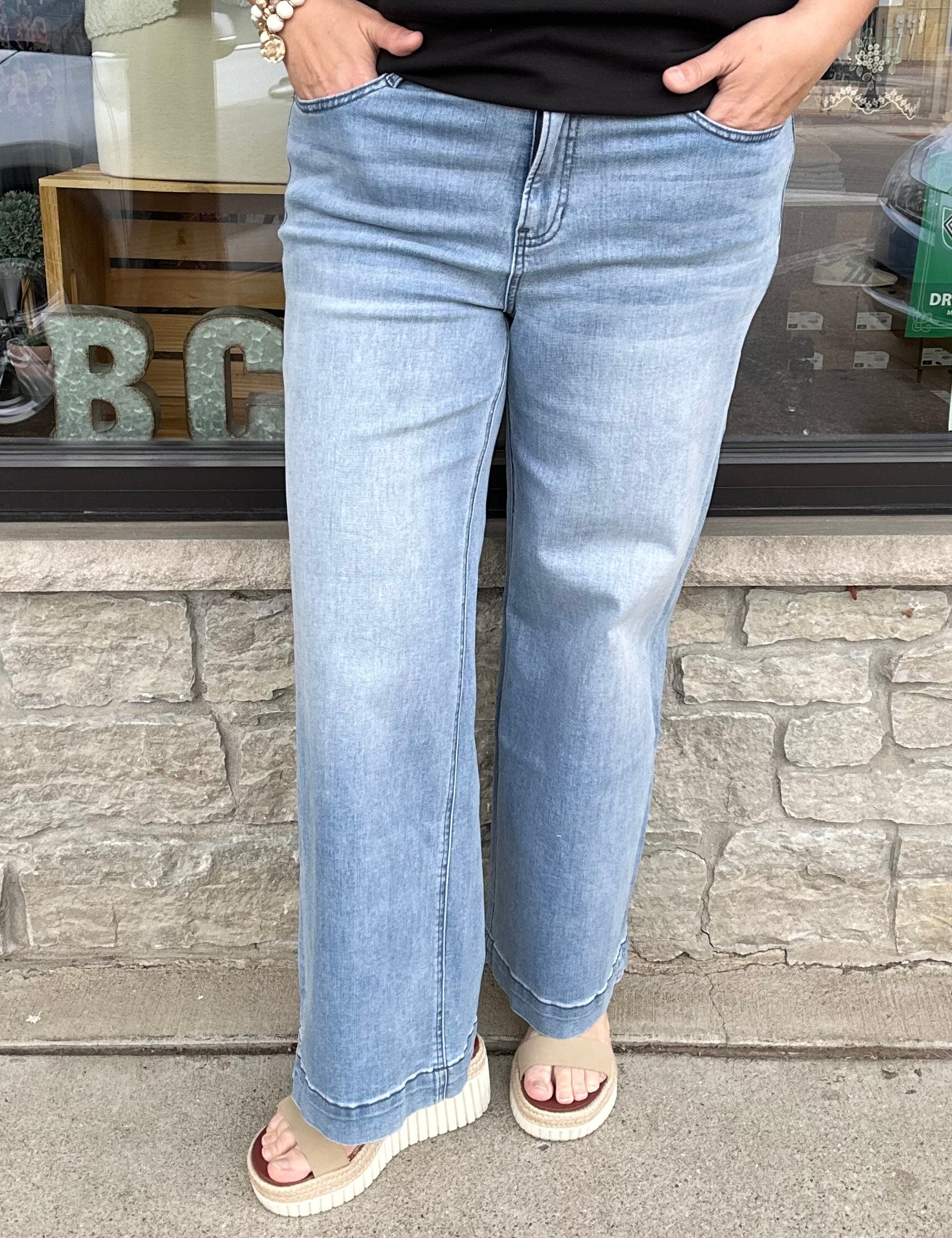 Space Blue Wide Leg Trouser Hem Jeans MICA DENIM