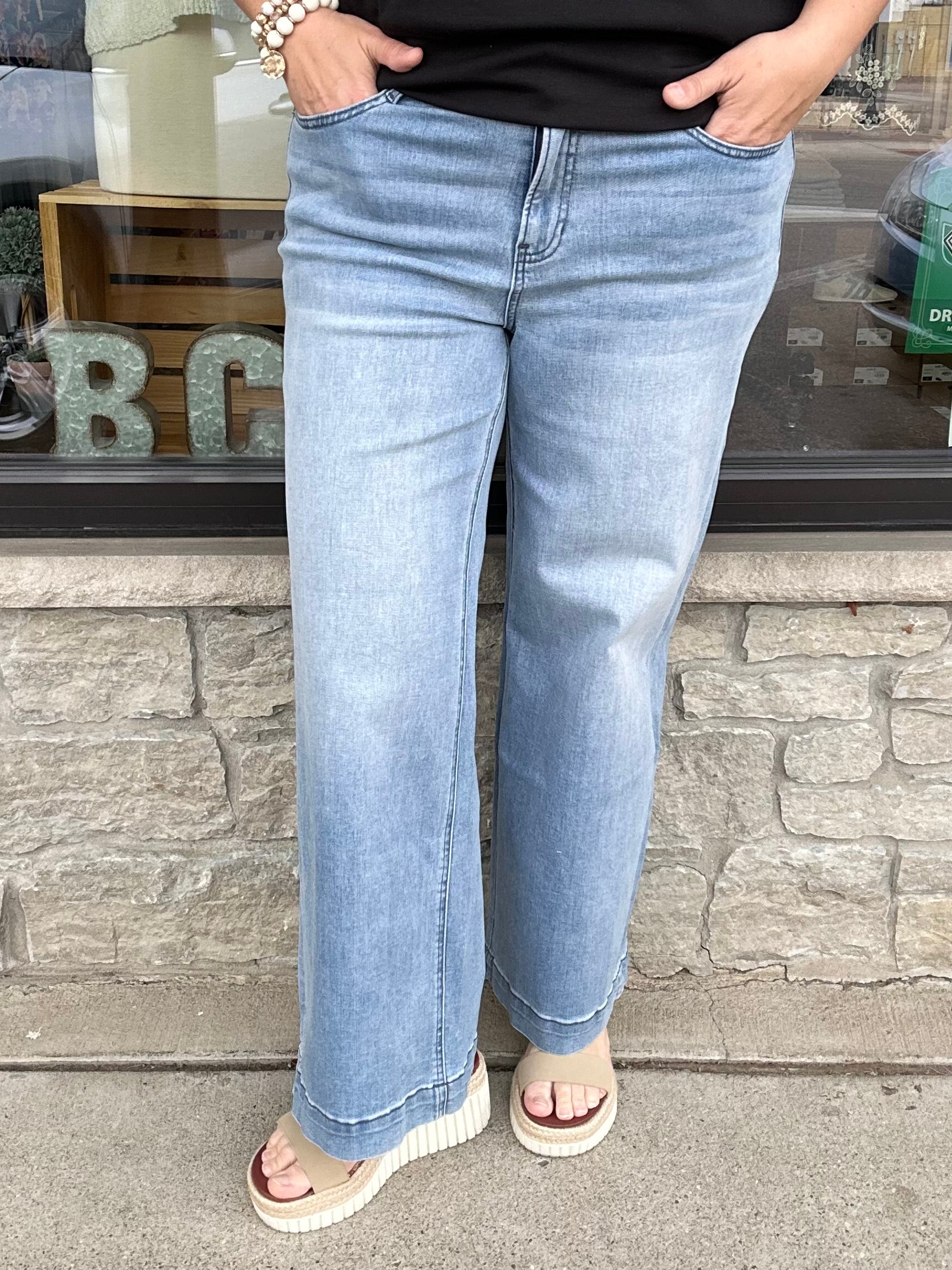 Space Blue Wide Leg Trouser Hem Jeans MICA DENIM
