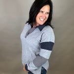 Navy Striped Henley Pullover Top - Sweatshirt STACCATO