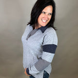 Navy Striped Henley Pullover Top - Sweatshirt STACCATO