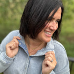 Denim Washed Half Button Sweatshirt Top- Sweatshirt TRES BIEN